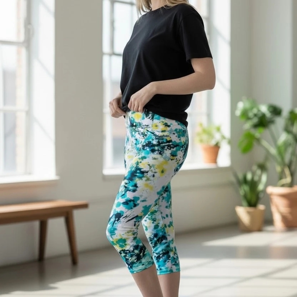 Mixit Teal, Blue & Yellow Printed High-Rise Leggings